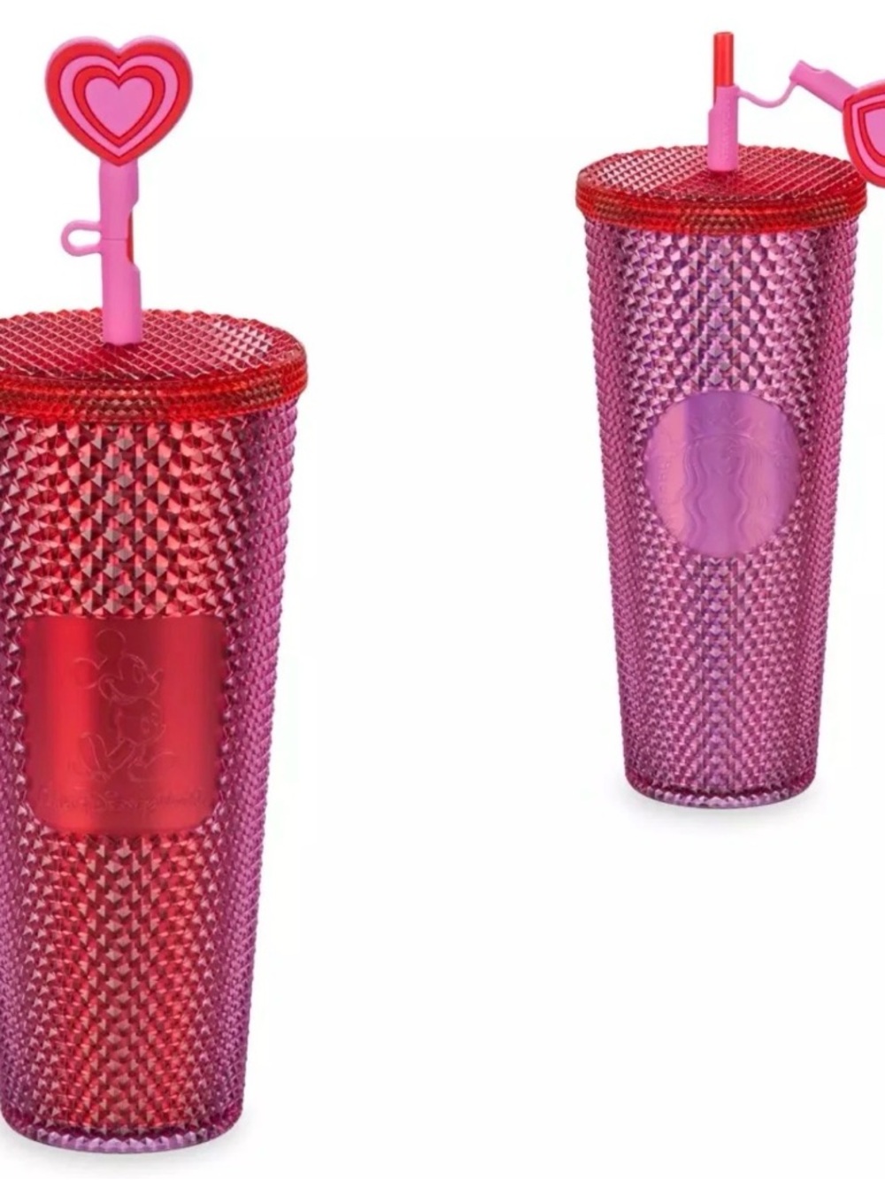 Starbucks Pink and Red Studded Cold Cup Tumbler with Heart Straw